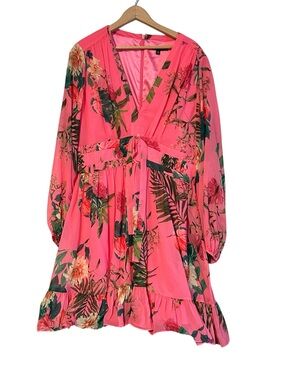 Alex Marie Floral Mini Dress Vibrant Pink Size 16 Women’s Plus Size